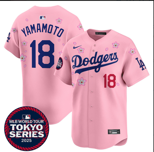 Men Los Angeles Dodgers 18 Yamamoto Tokyo Series 2025 pink Limited Stitched Jersey